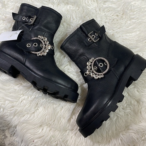 Karl Lagerfeld Shoes - NEW KARL LAGERFELD PARIS
Women's Marceau Embellished Black Leather Buckle Boots